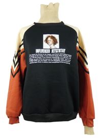 Dámská černo-béžovo-cihlová oversized mikina s potiskem a rolákem