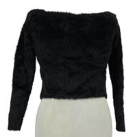 Dámsky čierny chlpatý crop sveter s lodičkovým výstřihem H&M