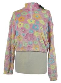 Dámská růžová kytičkovaná chlupatá crop mikina Shein 