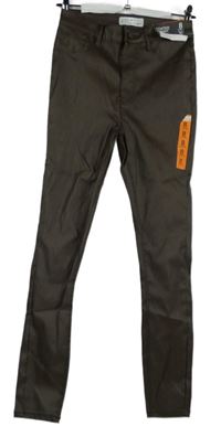 Nové - Dámske hnedé potiahnuté é skinny nohavice Primark