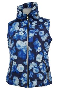 Dámská tmavomodro-modrá květovaná šusťáková zateplená vesta Mudfower 