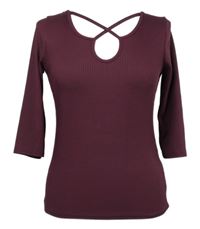 Dámské vínové žebrované triko se zkříženým výstřihem New Look 