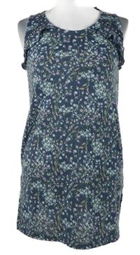 Dámská modrá kytikovaná pletená tunika s volánky Next 