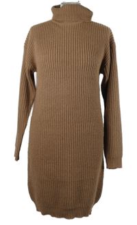 Dámské světlehnědé žebrované svetrové šaty s rolákem Boohoo 