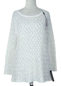 Dámkský biely vzorovaný sveter s flitrami Roman