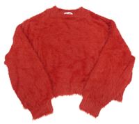 Červený chlpatý crop sveter H&M
