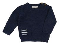 Tmavomodrý melírovaný svetr s kapsou F&F