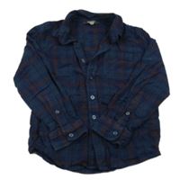 Tmavomodro-vínová kostkovaná flanelová košile Primark