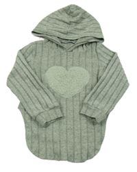 Světlezeleno-černé melírované úpletové triko se srdíčkem a kapucí 