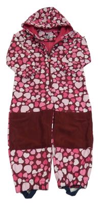 Mahagónovoá softshellová kombinéza so srdiečkami a kapucňou