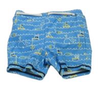 Modré plenkové chlapčenské plavky s obrázkami TU