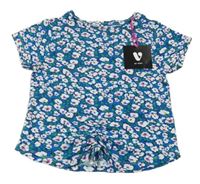 Nové - modro-farebné kvetované tričko BY VERY