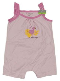 Nové - Růžový bavlněný overal s plameňákem Sinsay