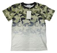 Nové - Bílo-army ombré tričko