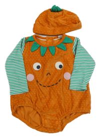 2 Set - Kockovaným - Oranžovo-zelené zamatové body - dýně + čapica John Lewis