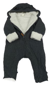 Tmavosivá tepláková zateplená kombinéza s kapucňou H&M