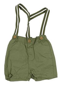 Khaki plátěné kraťasy s kšandami Ergee