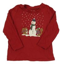 Červené triko se sněhulákem a veverkami 