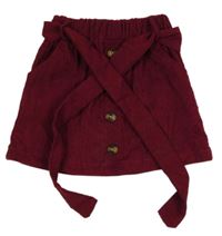 Vínová rebrovaná sukňa s gombíkmi a opaskom Shein