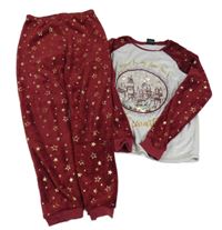 Bílo-bordó plyšovo/chlupaté pyžamo - Harry Potter 