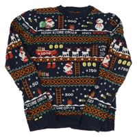 Tmavomodro-barevný vzorovaný svetr se sněhuláky Next