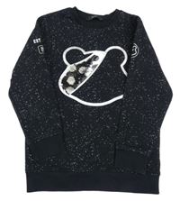 Čierna vzorovaná mikina s Pudseym a flitrami George