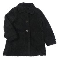 Černý huňatý podšitý kabát