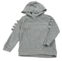 Sivá zamatová mikina s 3D nápisom a kapucňou George