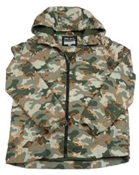 Khaki-oranžová army šusťáková jarní bunda s nášivkou a kapucí F&F