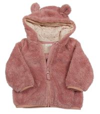 Růžová chlupatá propínací mikina s kapucí Next