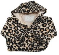 Svetloružová -čierna vzorovaná huňatá zateplená bunda s kapucňou Tu