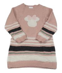 Světlerůžovo-bílo-černé pletené šaty s Minnie a pruhy Disney