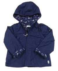 Tmavomodrá šušťáková lehce zateplená bunda s kapucňou