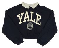 Tmavomodrá crop mikina s nápisom a golierikom H&M