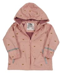 Svetloružová nepromokavá jarná bunda s korunkami a kapucňou Lupilu