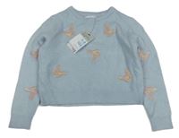 Nové - Svetlomodrý crop sveter s motýly Primark