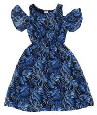 Čierno-modré vzorované šifónové šaty s listami Page one young