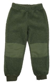 Khaki huňaté tepláky s šusťákovou vsadkou 