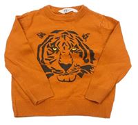Oranžový sveter s tigrom zn. H&M