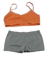 2set - Oranžová lambáda s čipkovou + sivé nohavičkové nohavičky