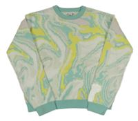 Zeleno-bílo-limetkový vzorovaný svetr Primark