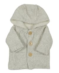 Šedý sametový žebrovaný zateplený kabátek s kapucí George 