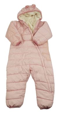 Světlerůžová šusťáková prošívaná zimní kombinéza s kapucí Impidimpi