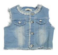 Modrá riflová vesta s kytičkami a kamínky Loleta