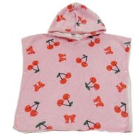 Ružové chlpaté pončo s třešničkami a kapucňou Shein