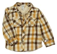 Smetanovo-hnedo-piesková á kockovaná košeľová zateplená bunda Max