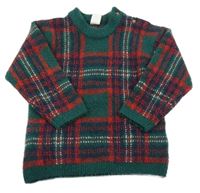 Tmavozeleno-červeno-biely kockovaný vlnený sveter H&M