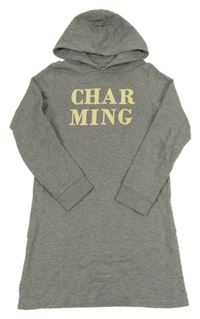 Sivé teplákové šaty s nápisom a kapucňou Name it