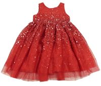 Červené flitrové tylové slavnostní šaty H&M