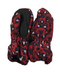 Červeno-tmavomodré vzorované šusťákové palcové rukavice